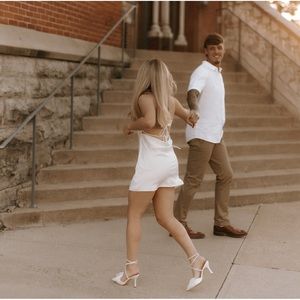 White Princess Polly dress, high neck, open back